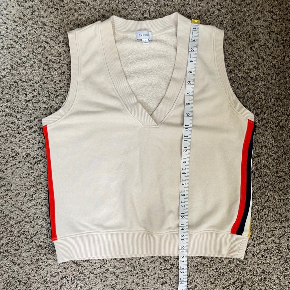 Evereve Women's Mayan Sleeveless V Neck Sweatshirt Vest Top Side Stripe Beige M - Picture 9 of 9